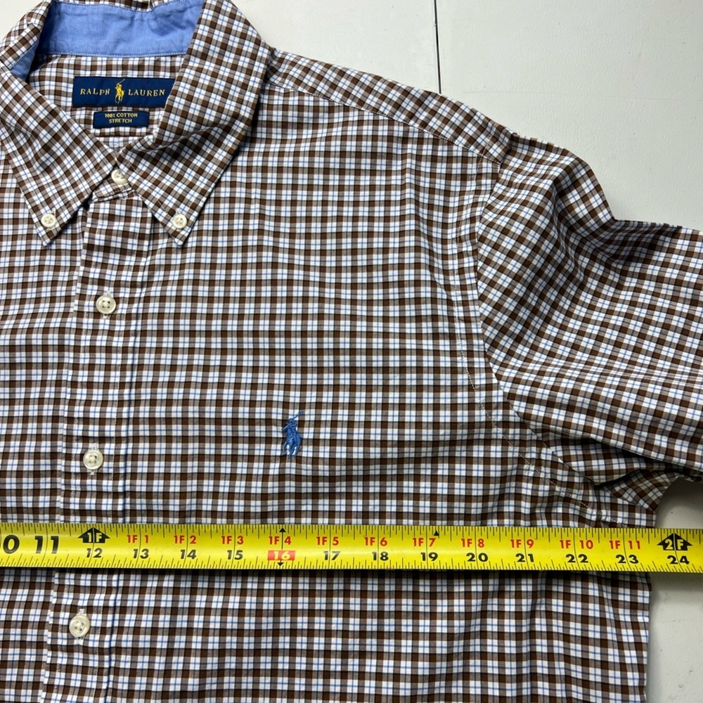 Ralph Lauren Men’s Cotton Stretch Button Down Shirt Sz L Brown Check Pony Preppy - Picture 6 of 11